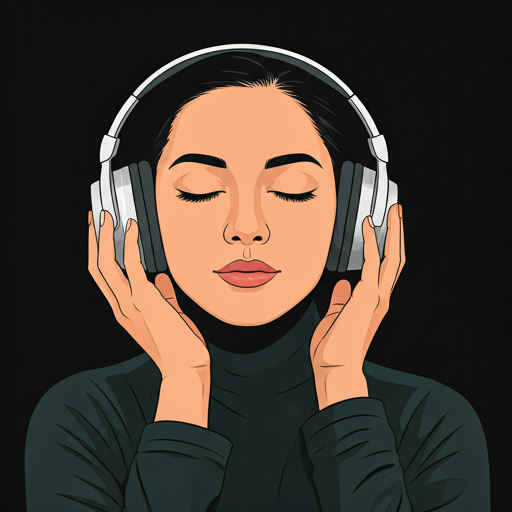 Kvinde lytter til podcast med hovedtelefoner